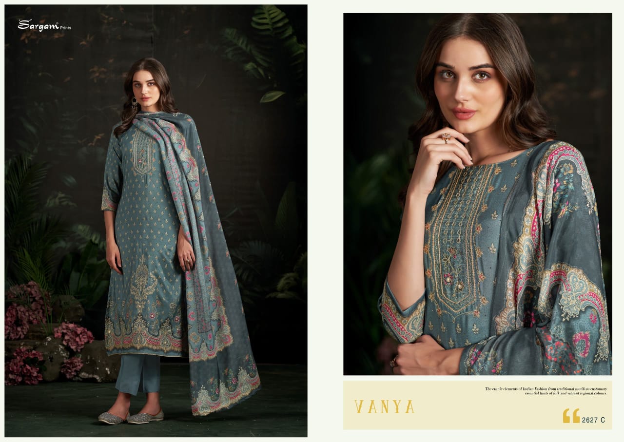 Vanya Sargam Prints Pure Bemberg Pant Style Suits Wholesaler India