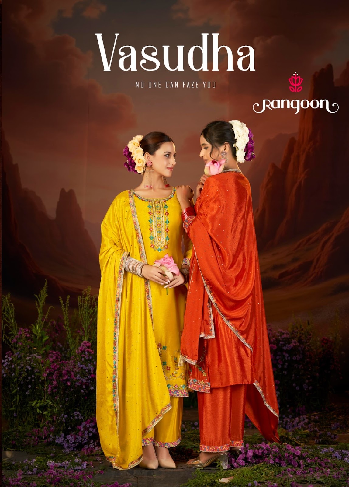 Vasudha Rangoon Chinnon Readymade Pant Style Suits Exporter India