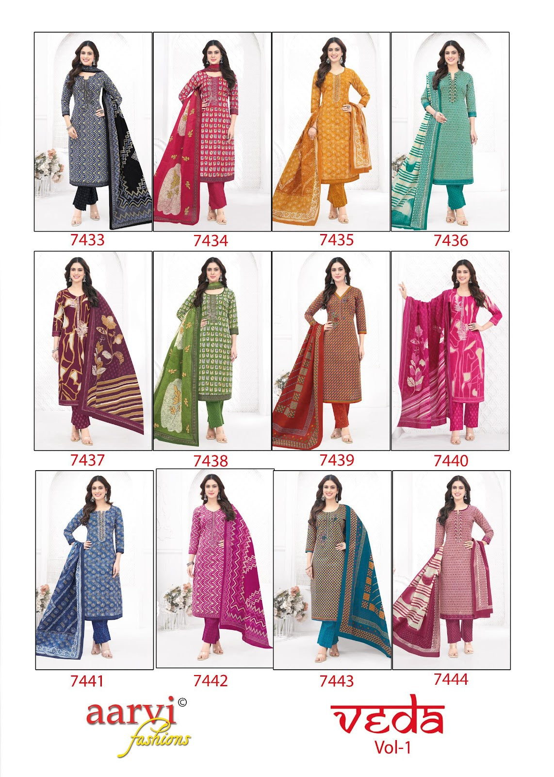 Veda Vol 1 Aarvi Fashions Readymade Cotton Pant Suits Supplier Gujarat