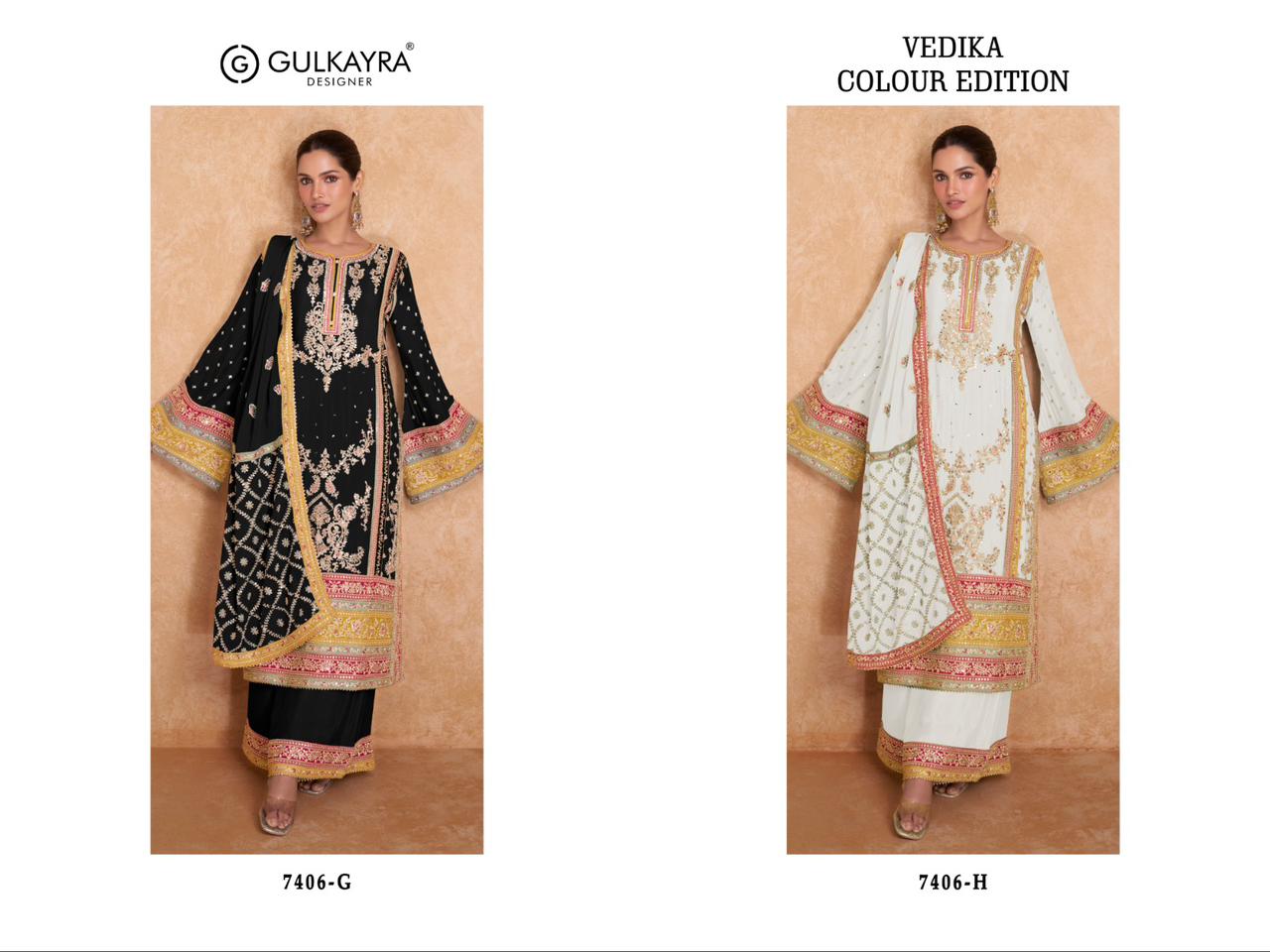 Vedika Black-White Gulkayra Designer Chinon Readymade Suits