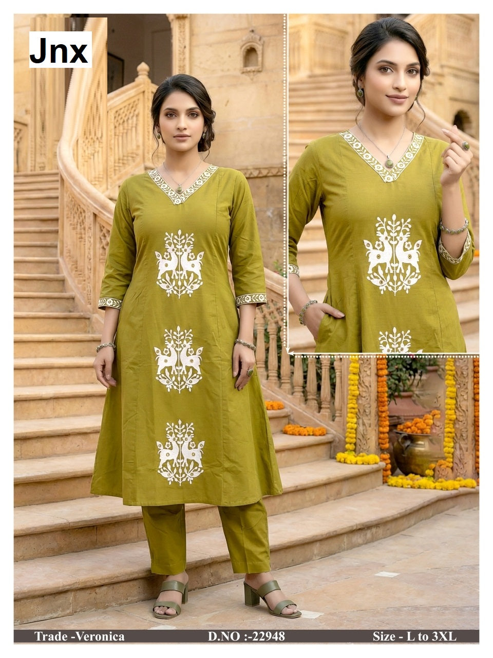 Veronica Jnx Dhabu Cotton Kurti Pant Set Exporter Ahmedabad