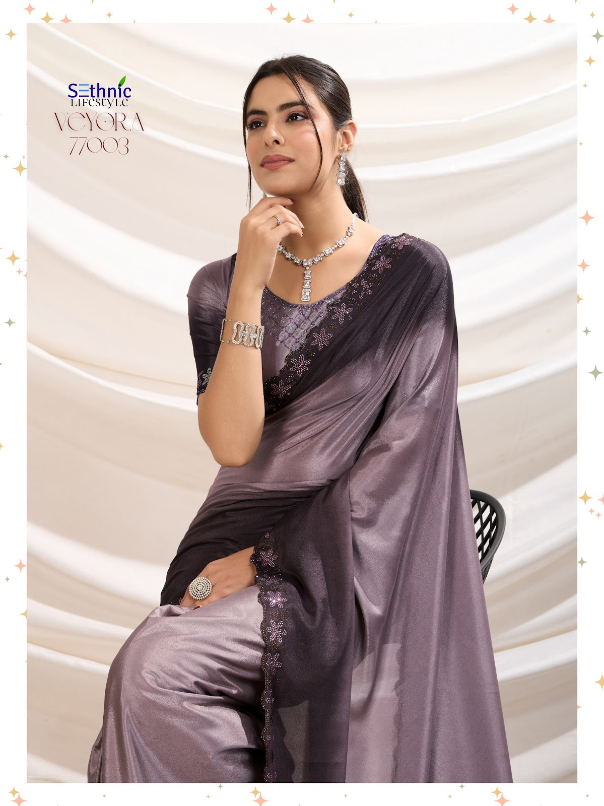 Veyora 77001 To 77003 Sethnic Crepe Sarees Exporter Ahmedabad