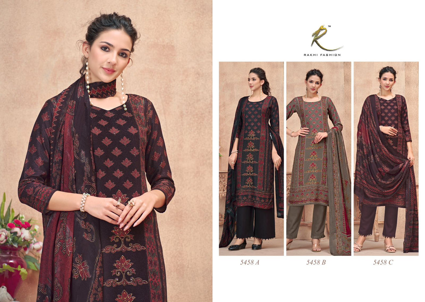 Vintage Beauty 5458 Rakhi Fashion Pure Bemberg Pashmina Suits Wholesaler Ahmedabad