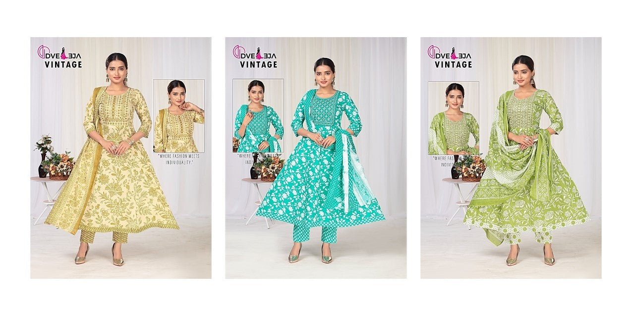 Vintage Dveeja Fashion Cotton Readymade Anarkali Suits Supplier Gujarat