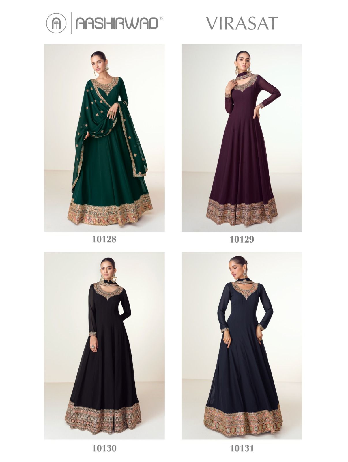 Virasat Aashirwad Creation Georgette Gown Dupatta Set Wholesale Rate