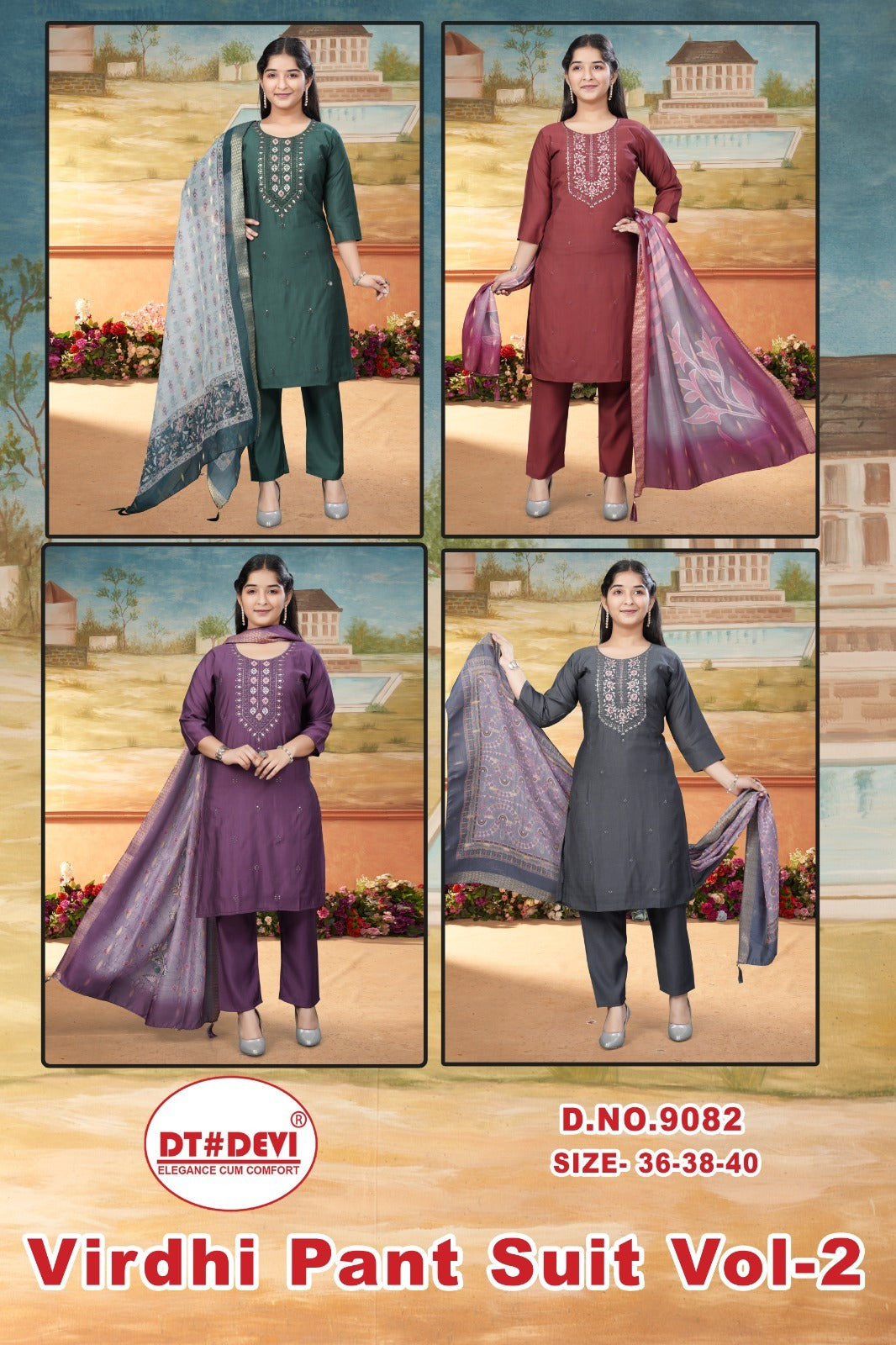 Virdhi Vol 2 Dn 9082 Dt Devi Roman Silk Girls Readymade Pant Suits Supplier Gujarat