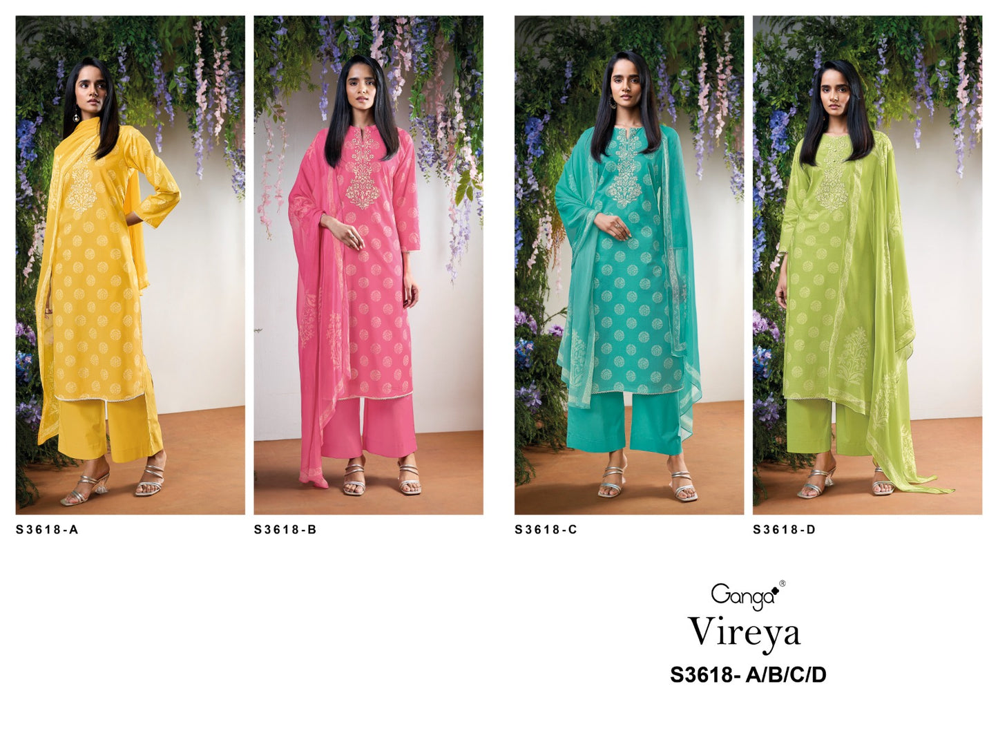 Vireya 3618 Ganga Premium Cotton Plazzo Style Suits Wholesale Rate