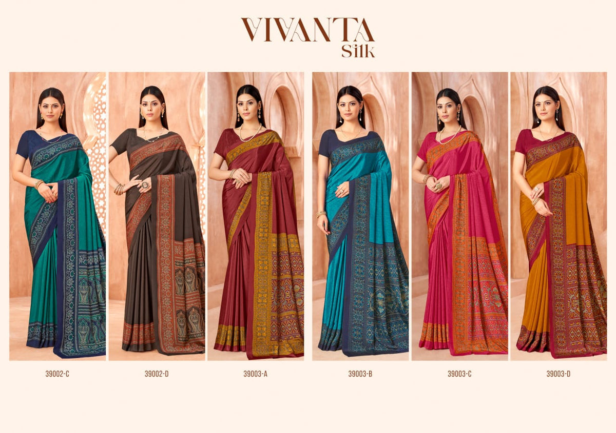 Vivanta Silk 41 39002A-39003D Ruchi Silk Crepe Sarees Wholesaler Gujarat