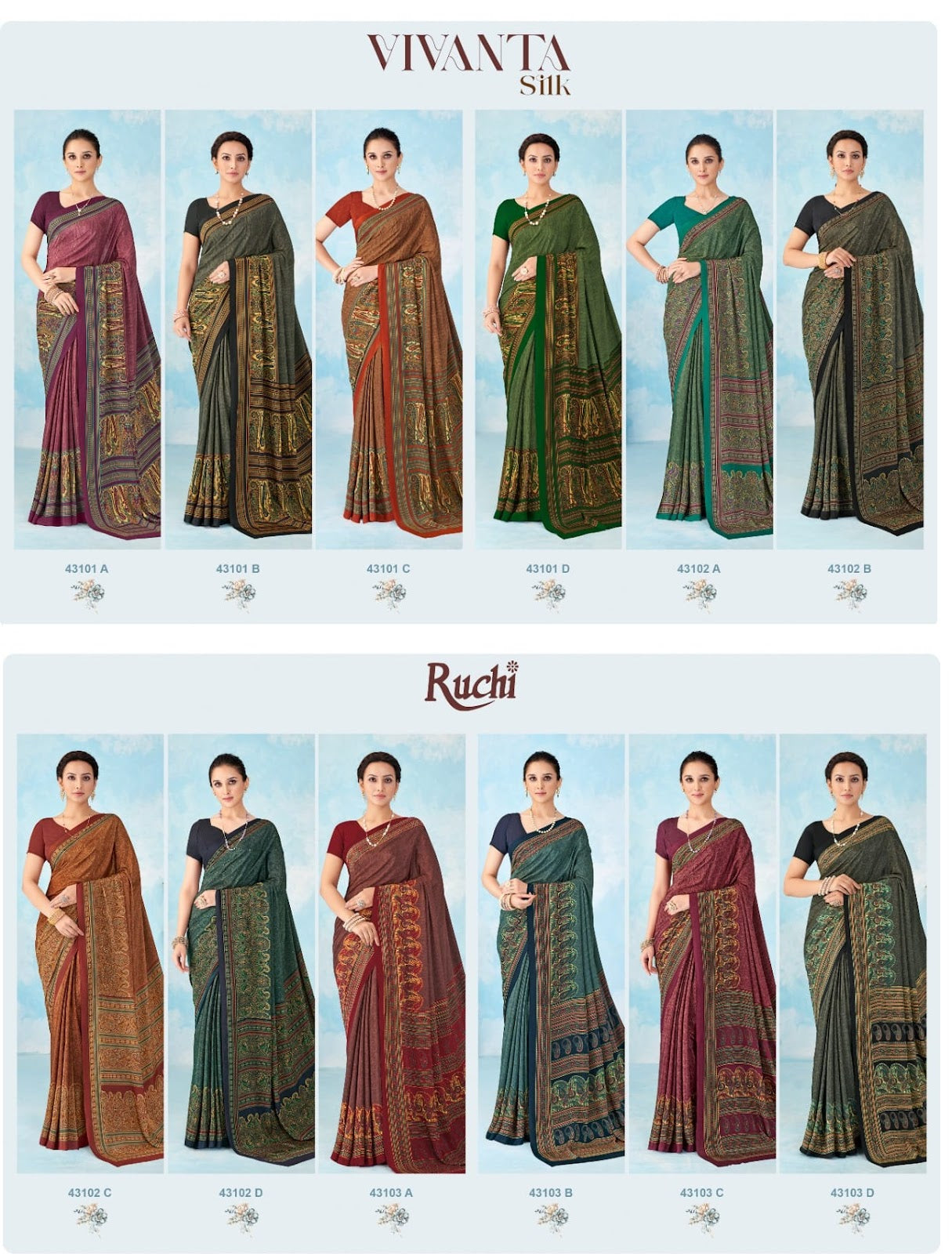 Vivanta Silk 46 Ruchi Silk Crepe Sarees Wholesaler India