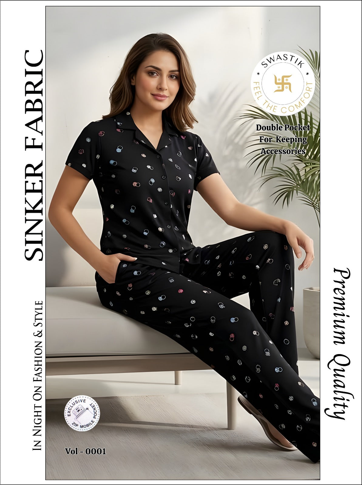 Vol 0001 Swastik Sinker Collar Night Suits Wholesale Rate