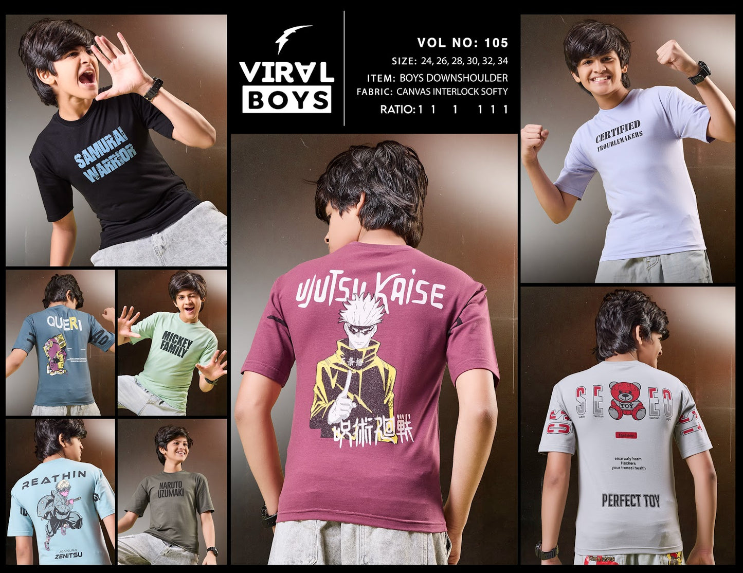 Vol 105 Viral Canvas Interlock Boys Tshirt Wholesale Price
