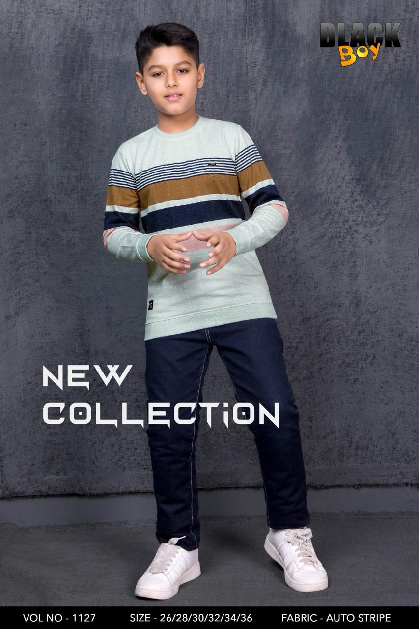 Vol 1127 Black Auto Stripes Boys Tshirt Supplier Gujarat