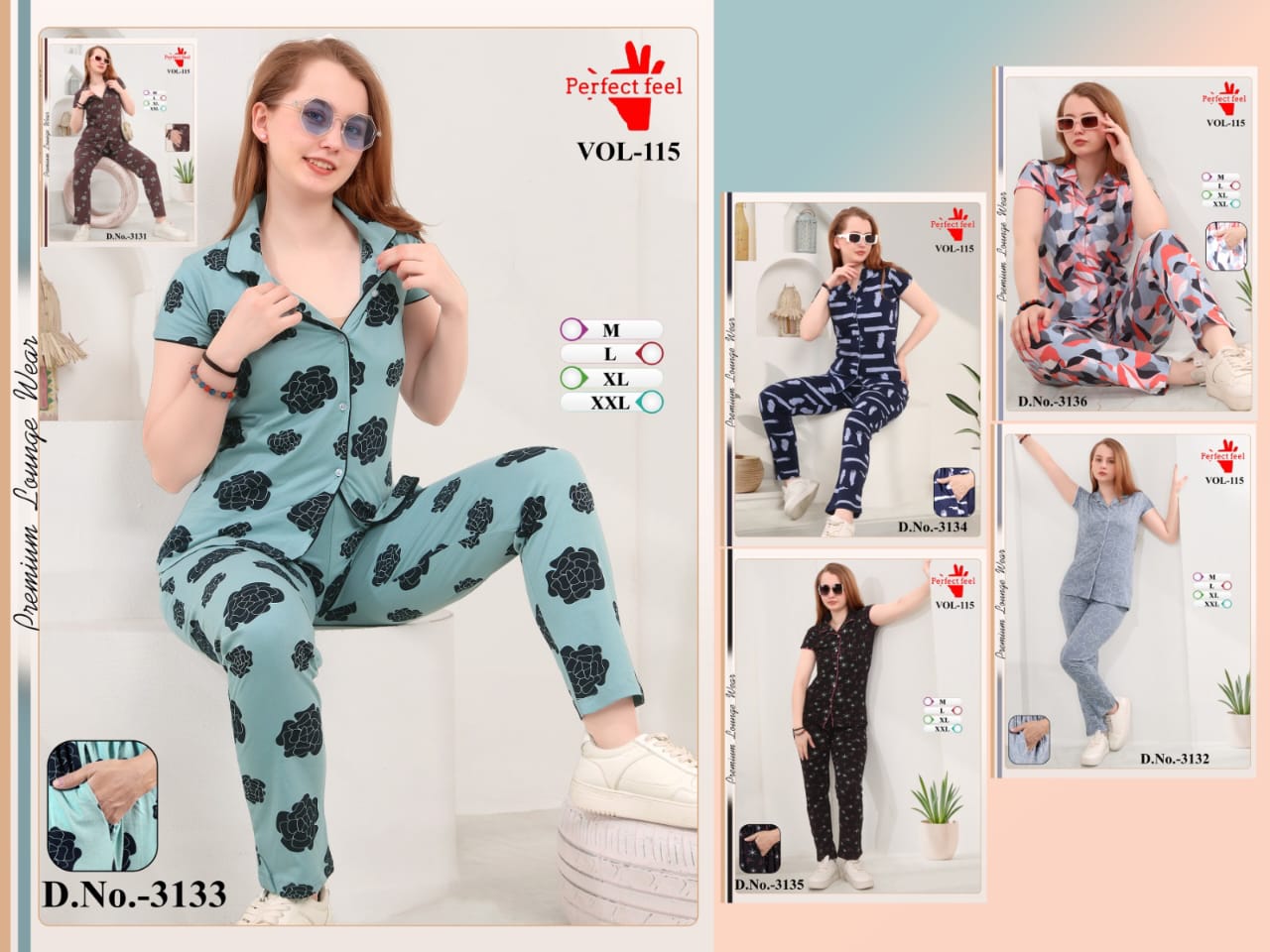 Vol 115 Perfect Feel Hosiery Collar Night Suits Wholesale