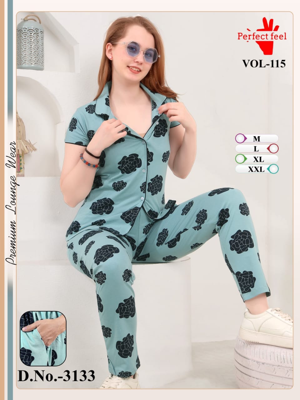 Vol 115 Perfect Feel Hosiery Collar Night Suits Wholesale