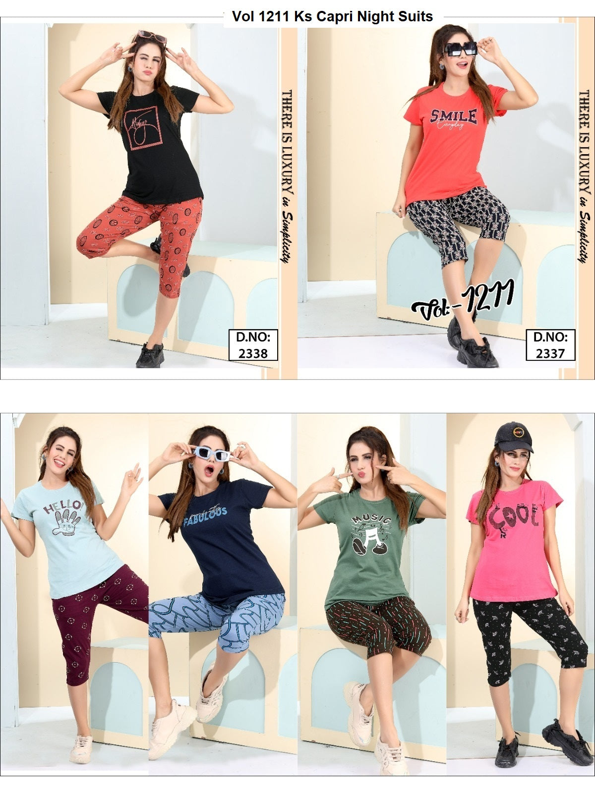 Vol 1211 Ks Hosiery Capri Night Suits Supplier India