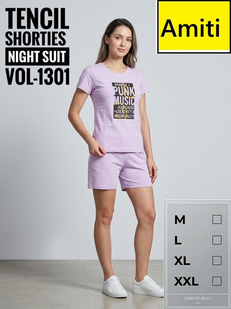 Vol 1301 Amiti Tencil Shorts Night Suits Exporter Ahmedabad