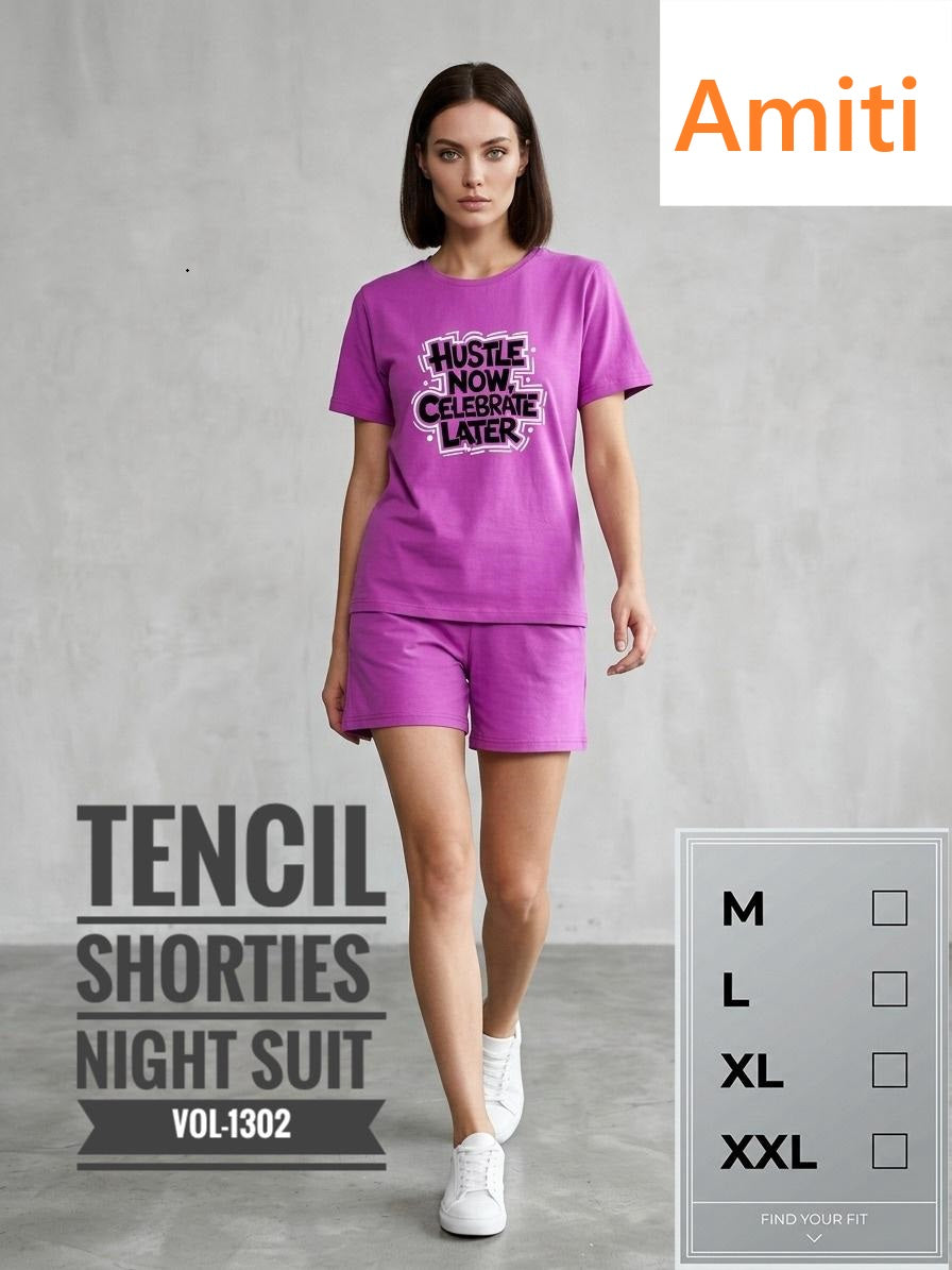Vol 1302 Plain Amiti Tencil Shorts Night Suits Supplier Ahmedabad
