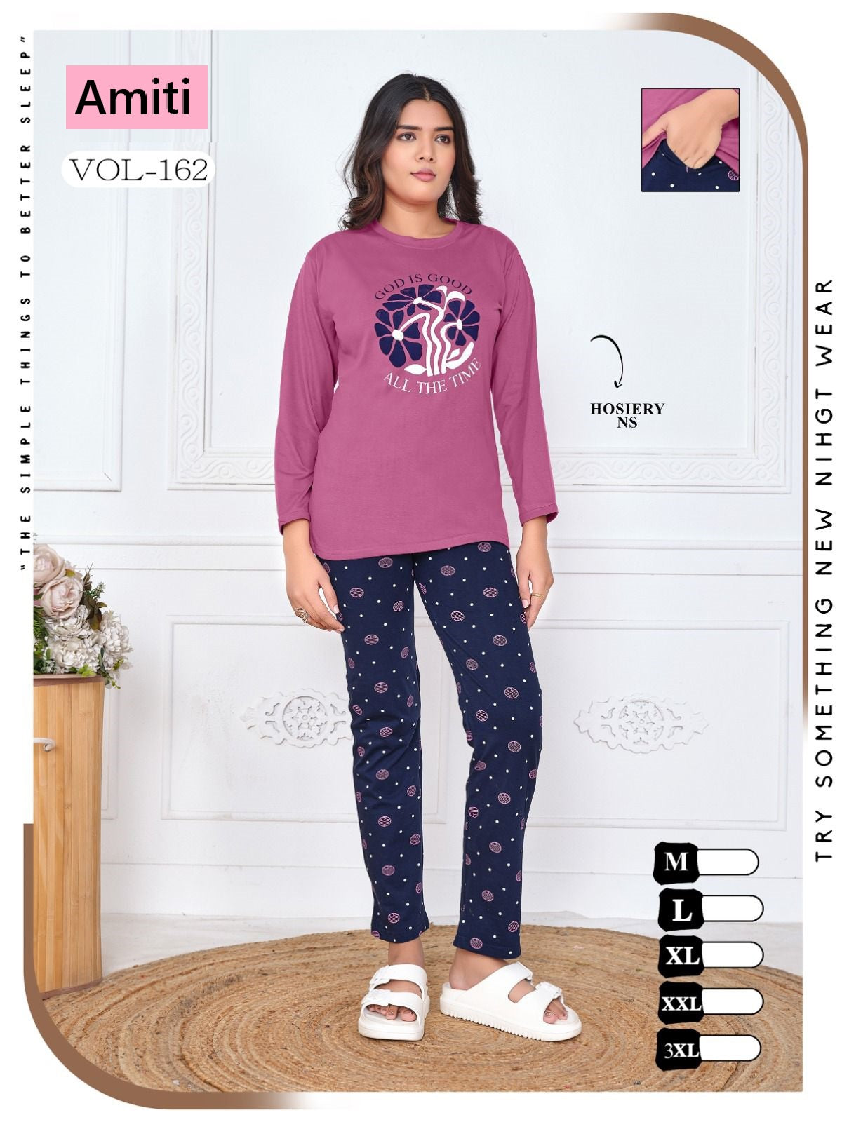 Vol 162 Amiti Cotton Hosiery Full Sleeve Night Suits Wholesaler