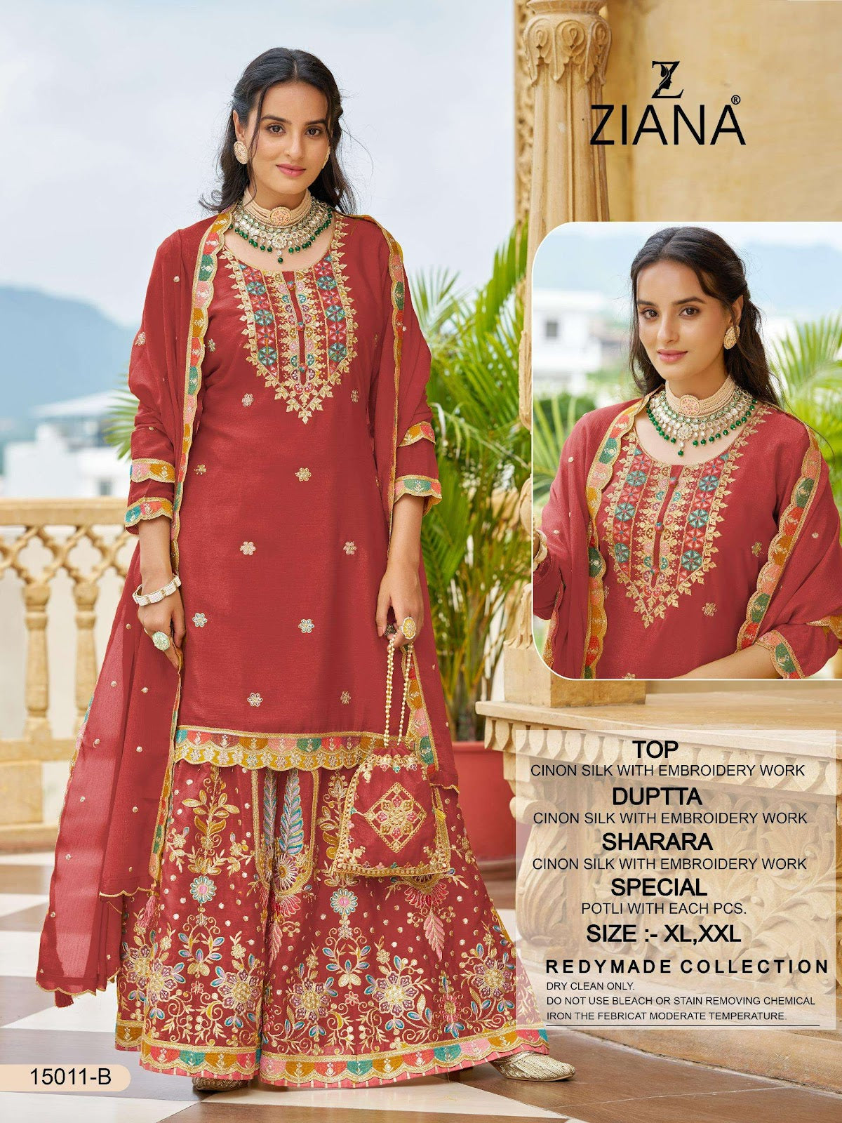 Vol 1 Dn 15011 Ziana Chinon Silk Readymade Plazzo Style Suits Wholesale Price