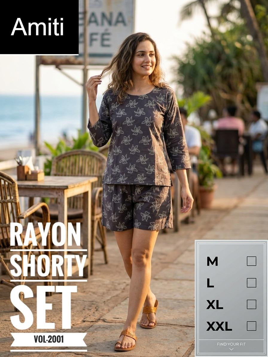 Vol 2001 Amiti Cotton Rayon Shorts Night Suits Supplier Ahmedabad
