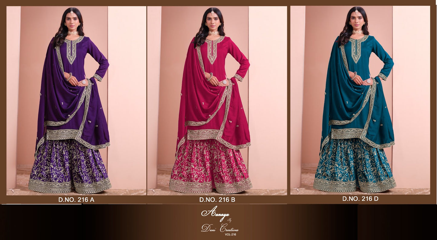 Vol 216 Dani Creation Aanaya Art Silk Sharara Style Suits Manufacturer India