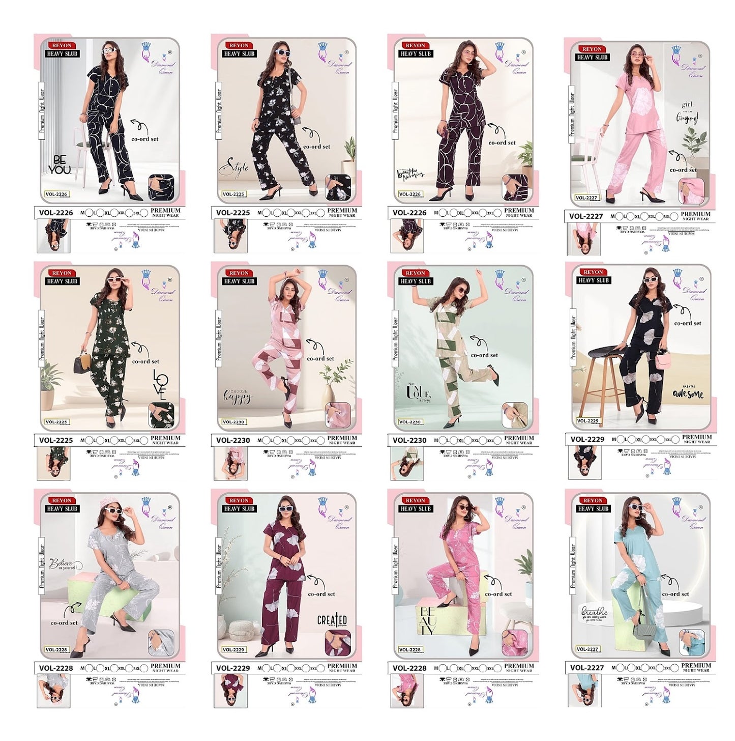 Vol 2225-2230 Diamond Queen Reyon Co Ord Set Manufacturer Ahmedabad