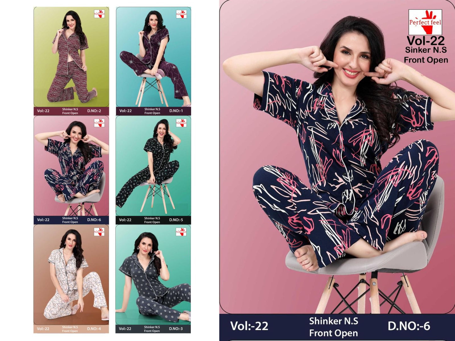 Vol 22 Perfect Feel Sinker Collar Night Suits Wholesale