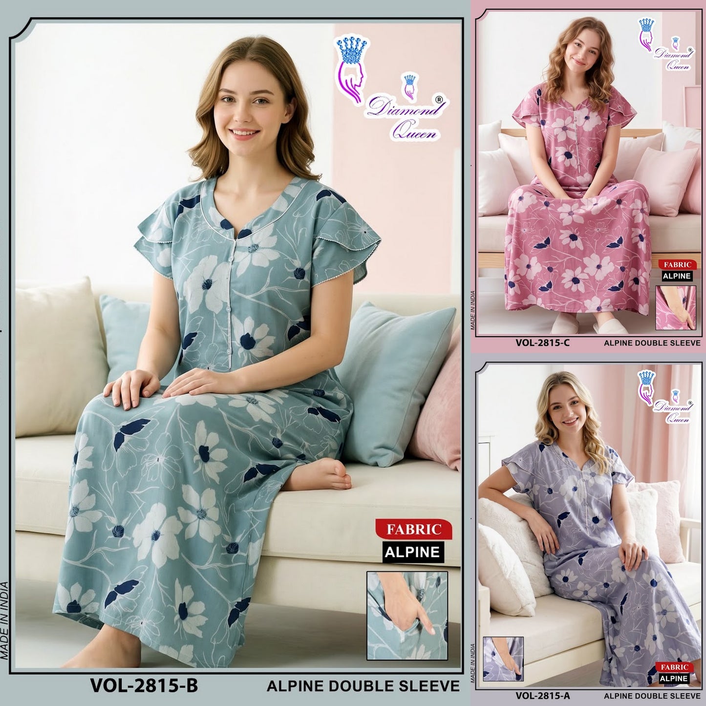 Vol 2808-2815 Alpine Diamond Queen Night Gowns Wholesaler Gujarat