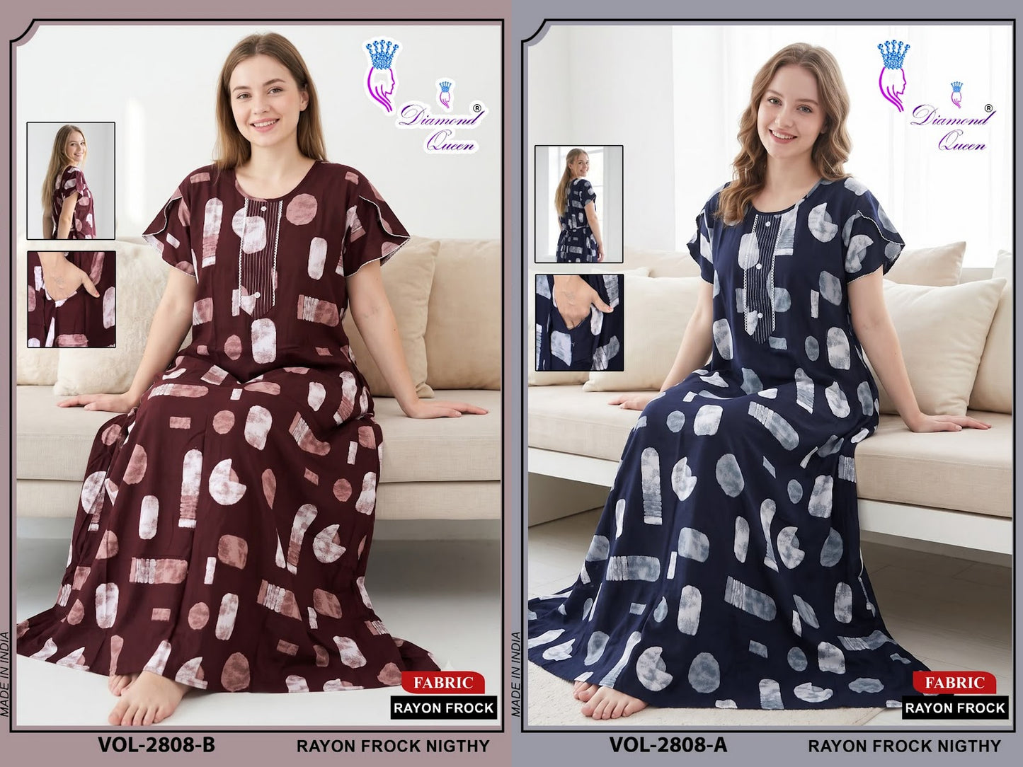 Vol 2808-2815 Diamond Queen Rayon 22Kg Night Gowns Manufacturer