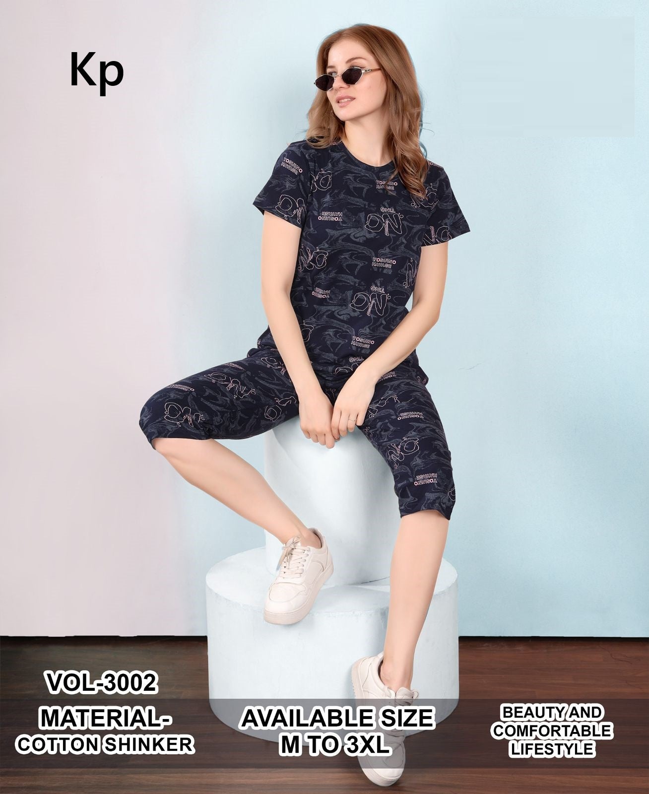 Vol 3002 Kp Cotton Capri Night Suits Wholesale