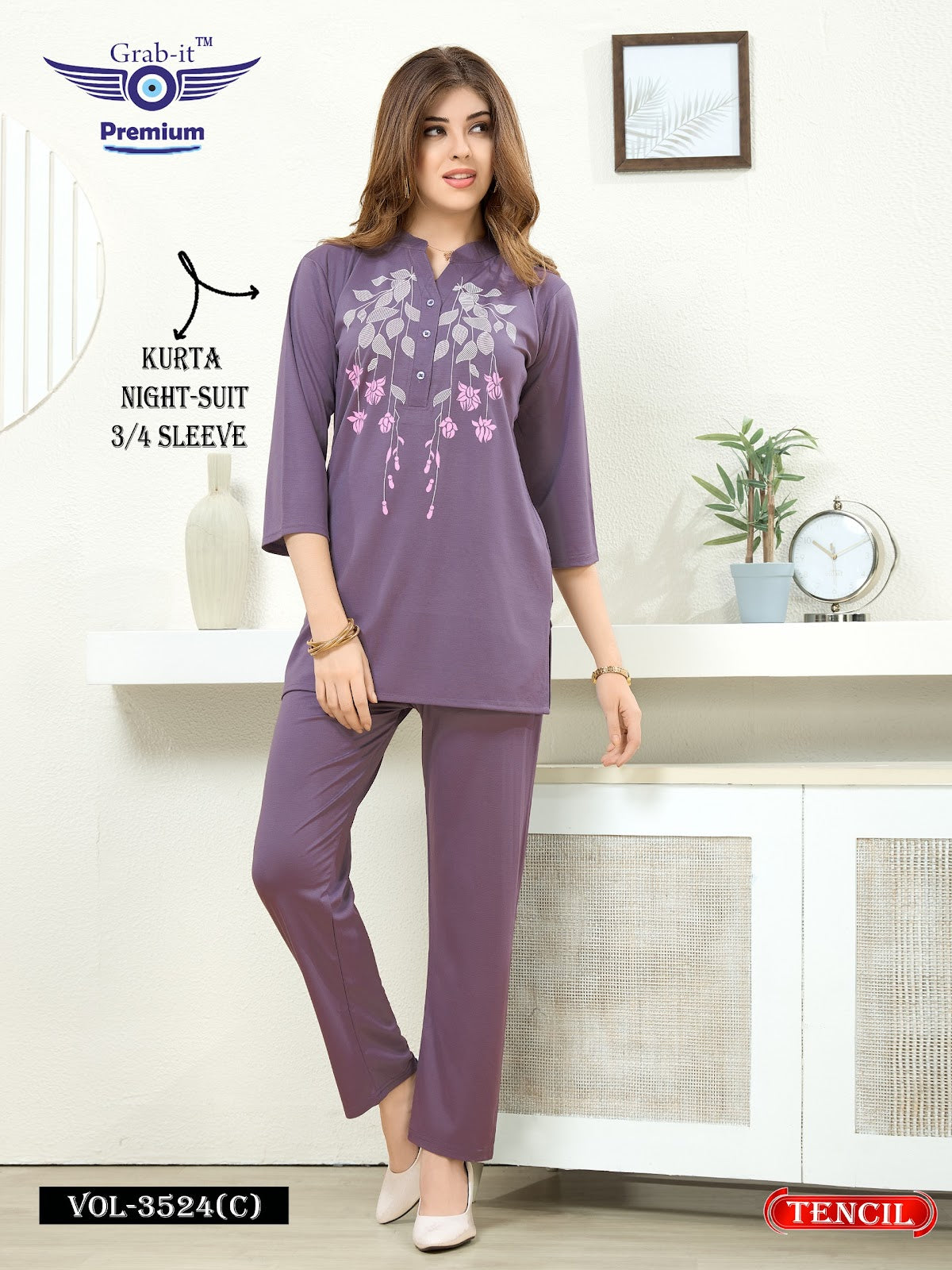Vol 3524 C Grab It Tencil Kurta Night Suits Exporter