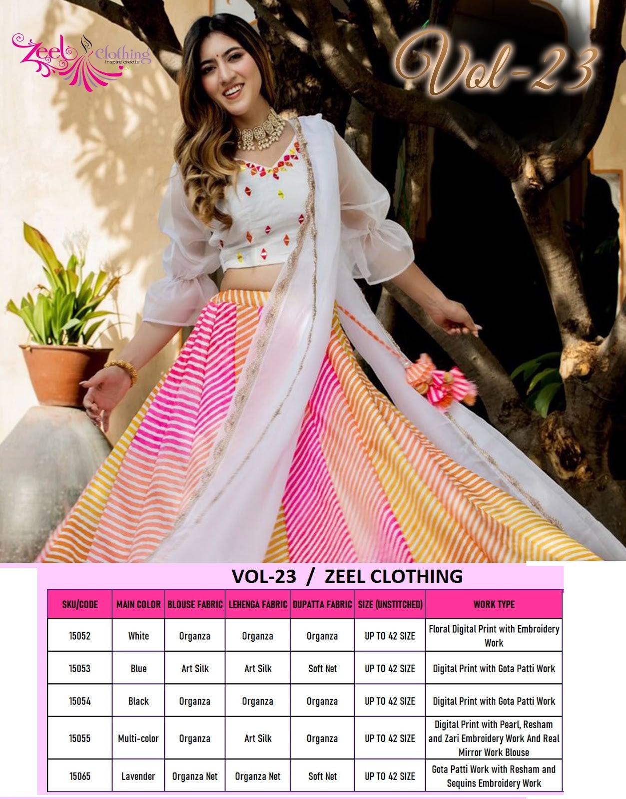 Vol 3 15052-15056 Zeel Organza Lehenga Choli Wholesaler Gujarat