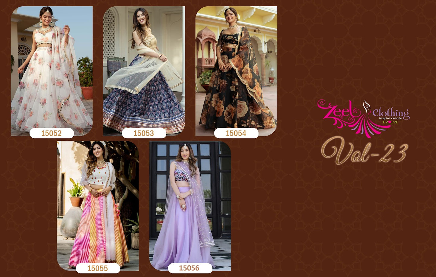 Vol 3 15052-15056 Zeel Organza Lehenga Choli Wholesaler Gujarat