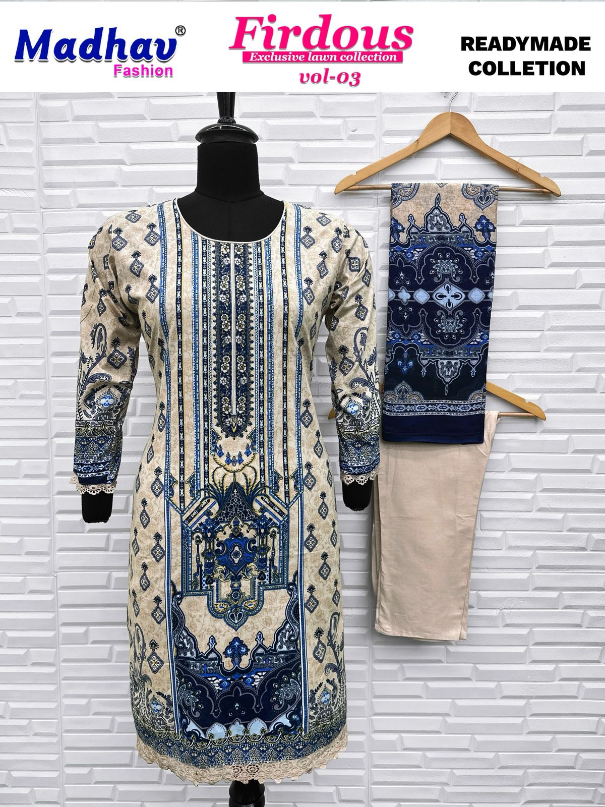 Vol 3 Firdous Exclusive Lawn Collection Madhav Fashion Cotton Karachi Readymade Suits Exporter India