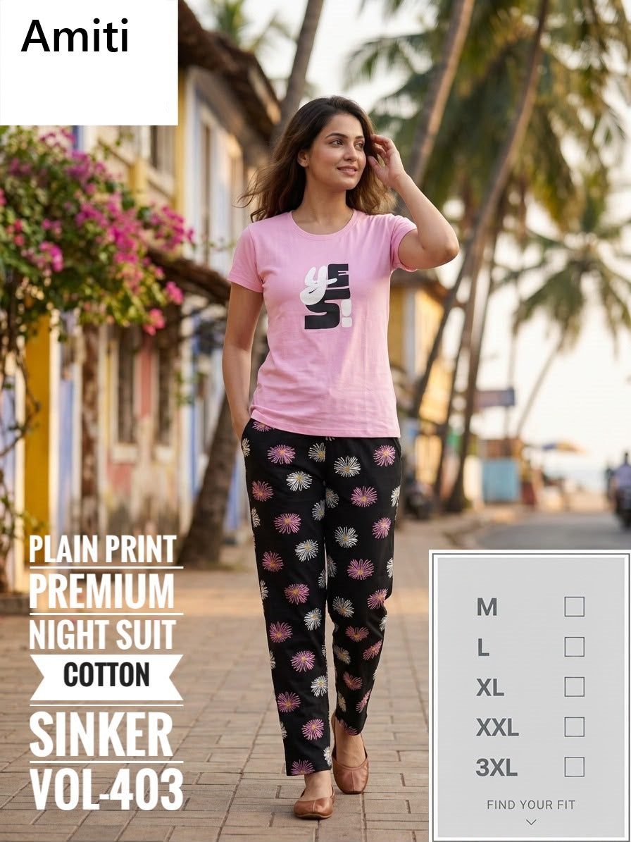 Vol 403 Amiti Sinker Pyjama Night Suits Exporter India