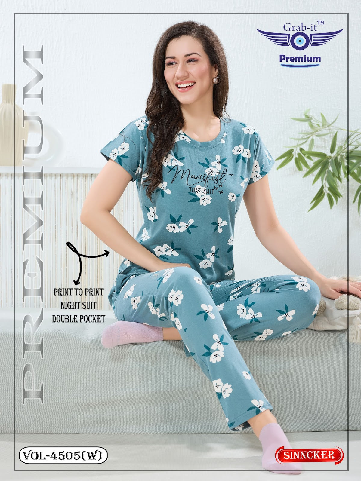 Vol 4505 W Grab It Sinker Pyjama Night Suits Wholesale Price