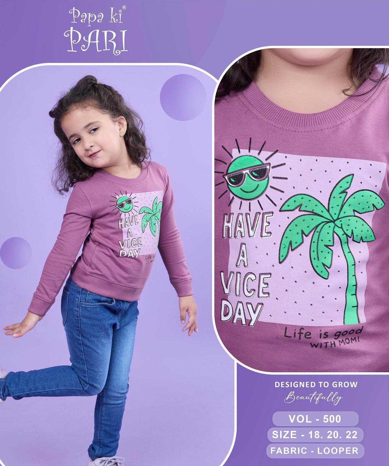 Vol 500 Papa Ki Pari Cotton Looper Girls Tshirt Wholesaler India
