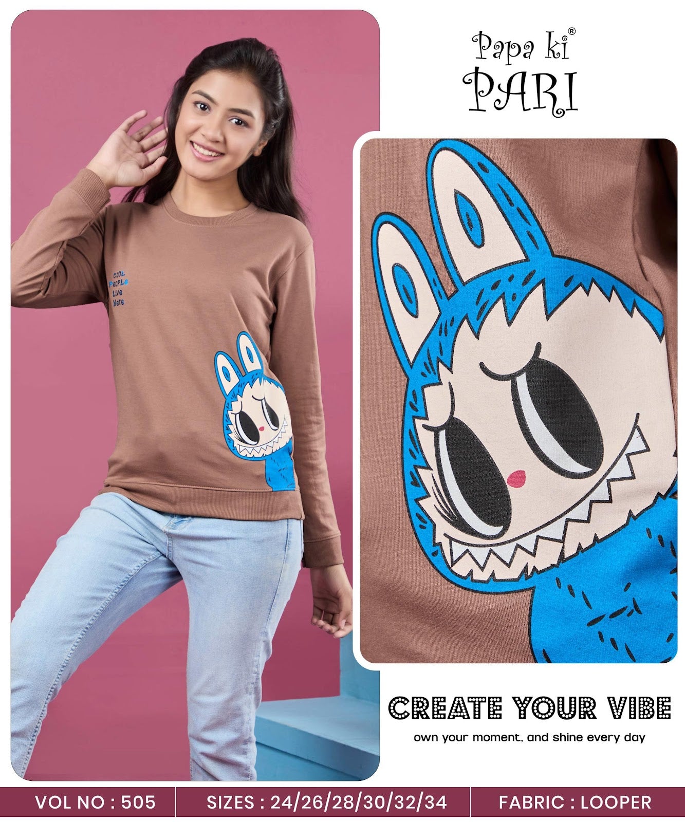 Vol 505 Papa Ki Pari Cotton Looper Girls Tshirt Wholesaler