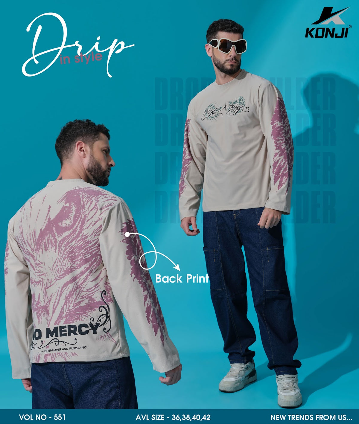 Vol 551 Full Sleeves Konji Fake Cotton Mens Tshirts Manufacturer India