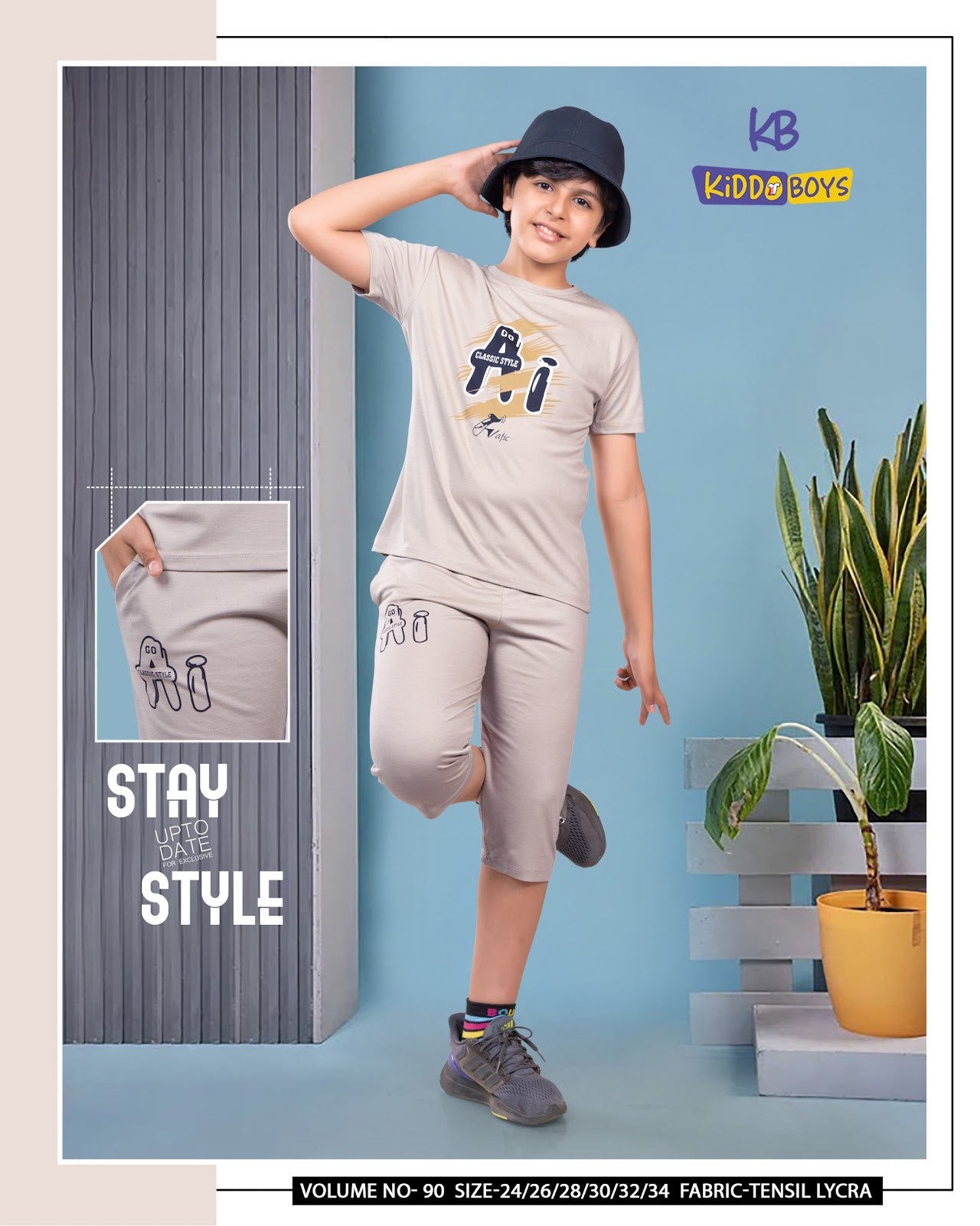 Vol 90 Kiddo Tencil Lycra Boys Capri Night Suit Wholesale Price