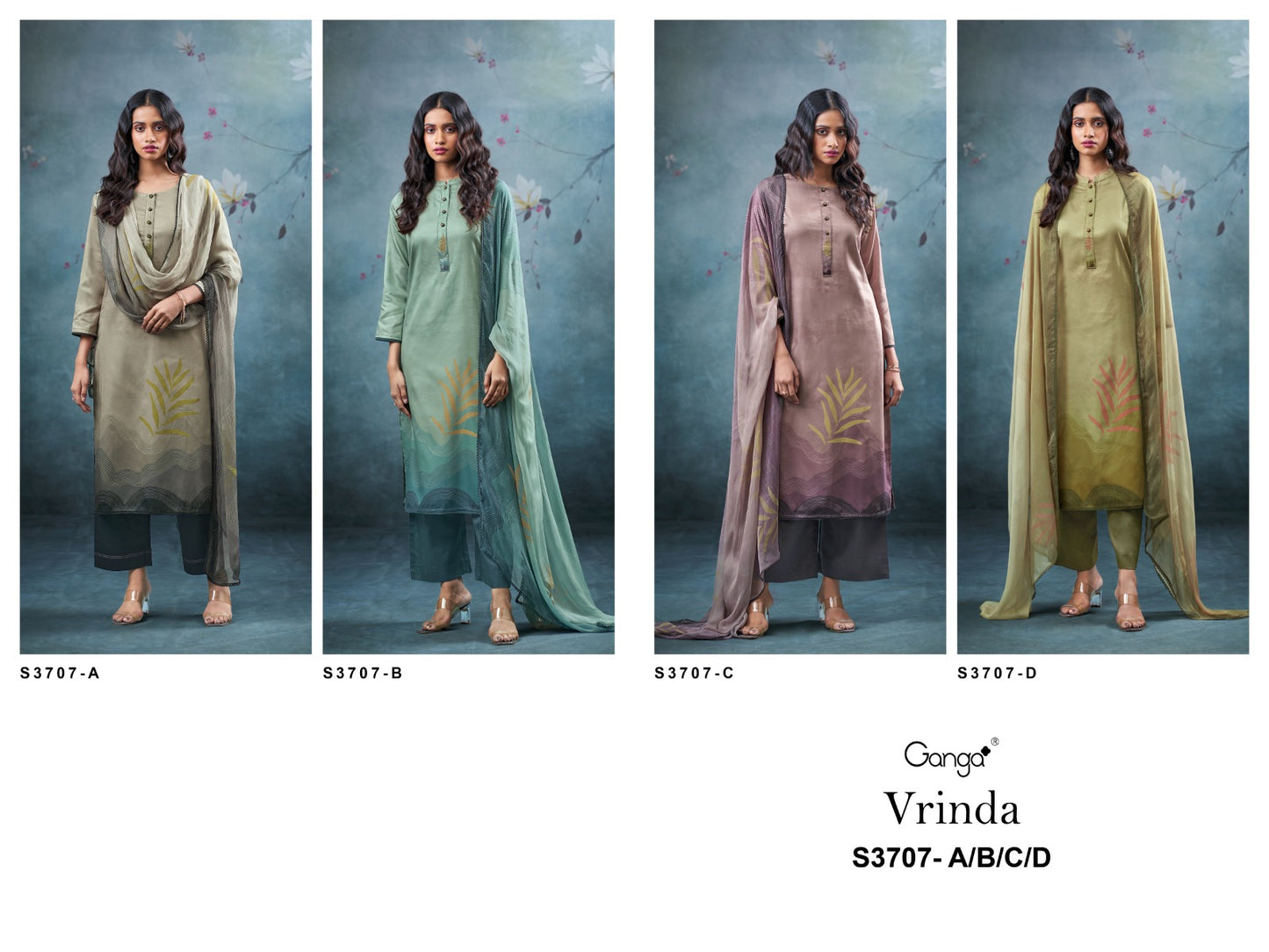 Vrinda 3707 Ganga Premium Cotton Plazzo Style Suits Supplier India