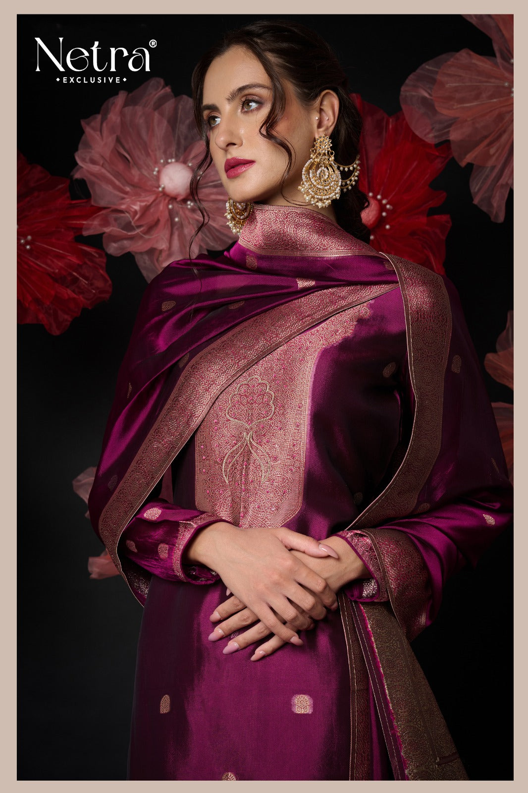 Vrisa New Colours Netra Silk Jacquard Pant Style Suits Exporter