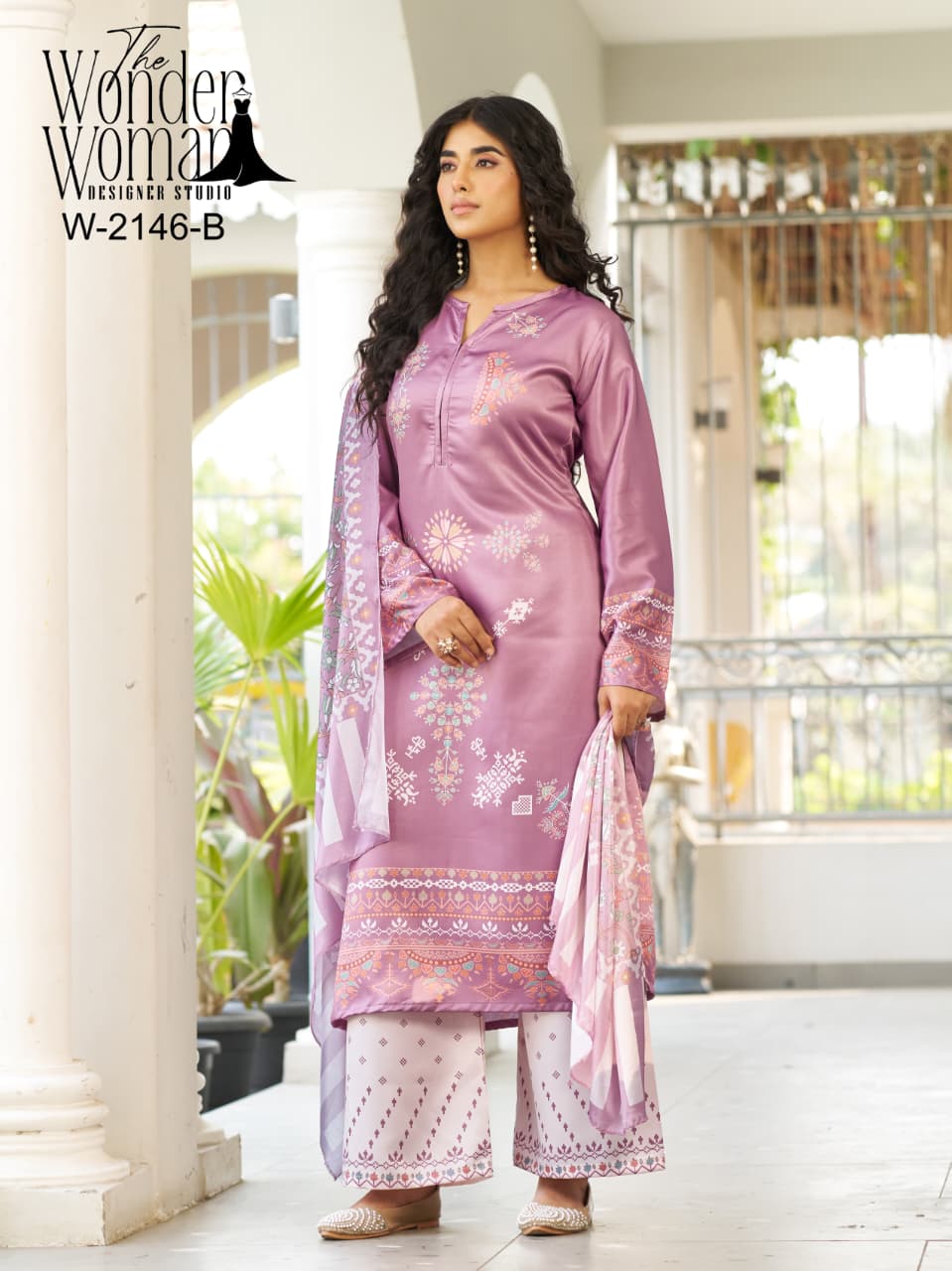 W-2146 Ab The Wonder Woman Satin Readymade Plazzo Style Suits Exporter