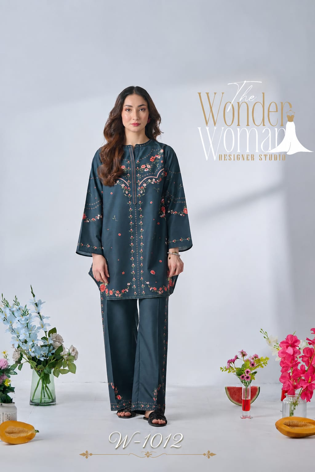 W 1012 Pakistani The Wonder Woman Imported Satin Co Ord Set Wholesale