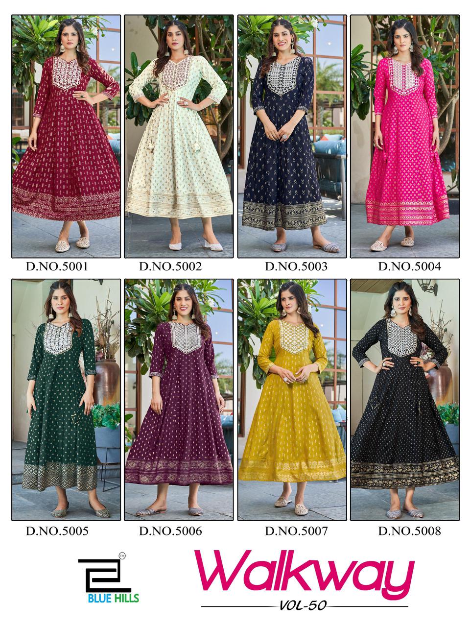Walkway Vol 50 Blue Hills Rayon 14Kg Anarkali Kurtis Exporter