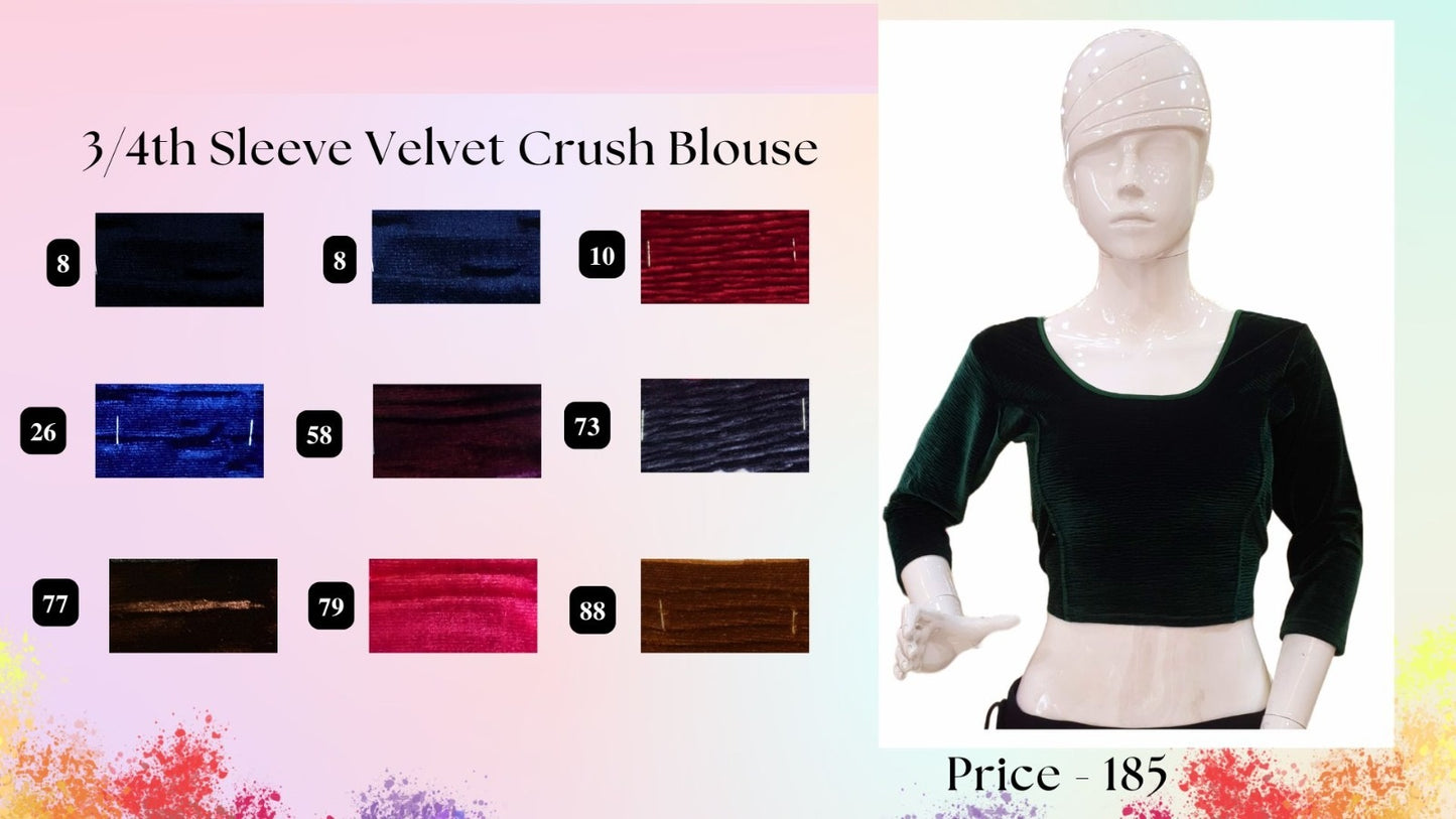 Three Fourth Sleeve Velvet Crush Jisha Blouse Supplier Gujarat