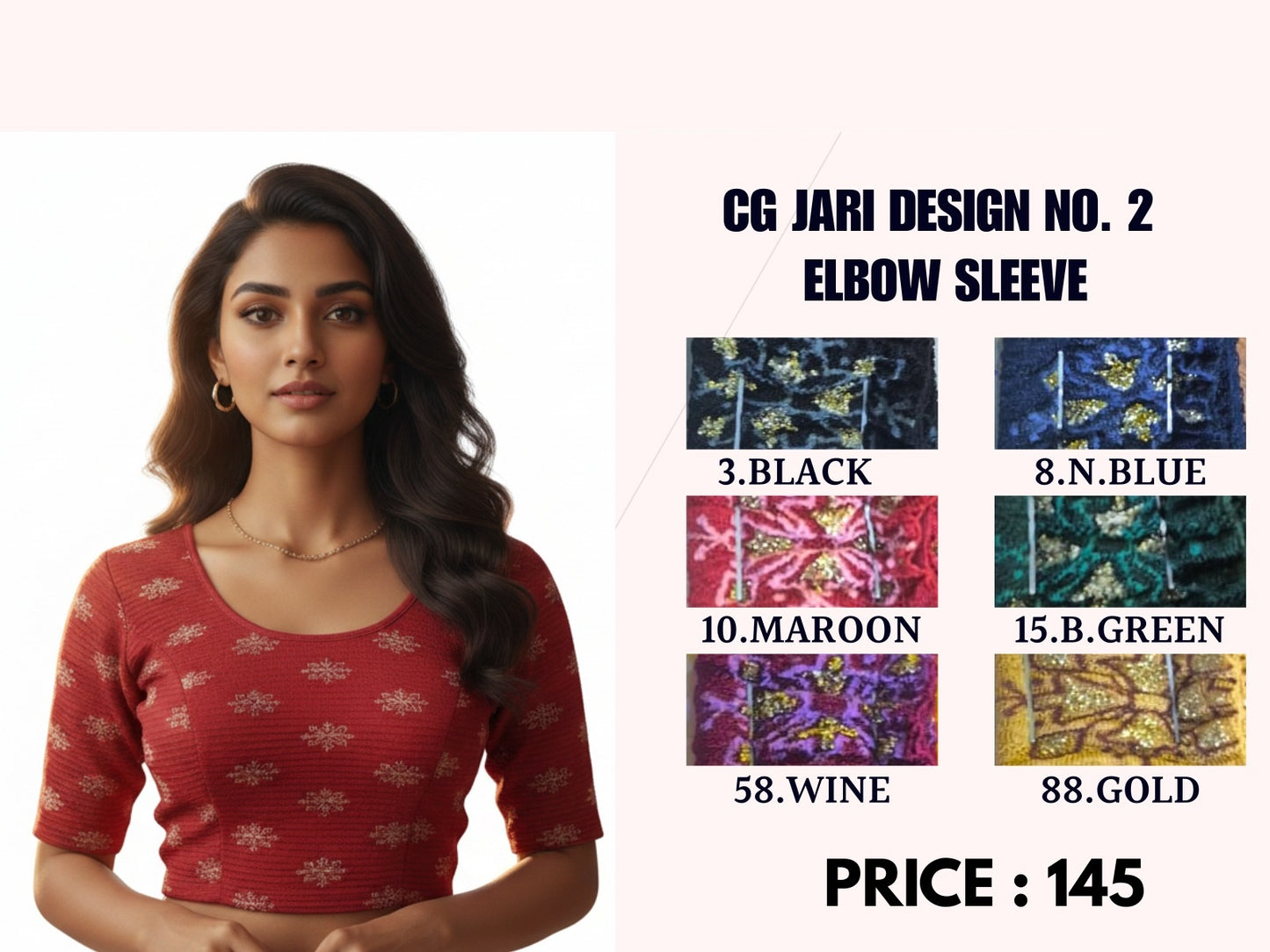 Cg Jari Design No. 2 Elbow Sleeve Jisha Blouse Supplier India