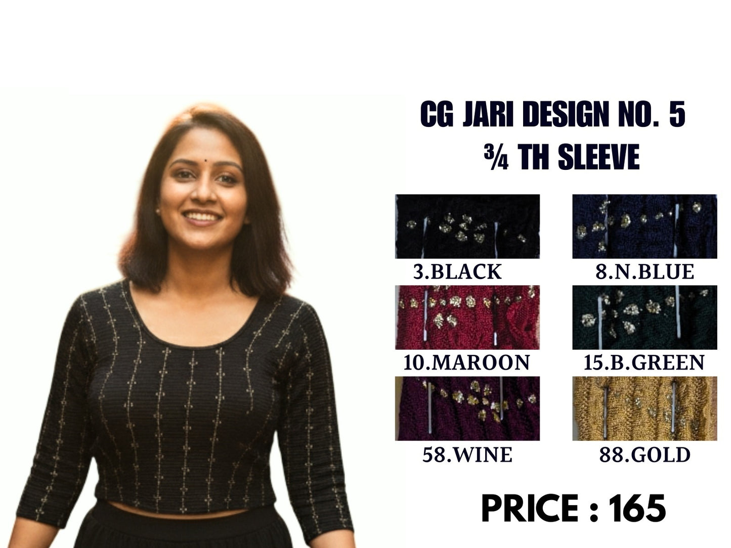Cg Jari Design No. 5 Three Fourth Sleeve Jisha Blouse Manufacturer Gujarat