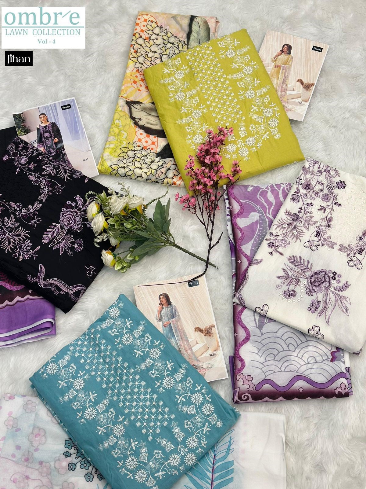 Ombre Vol 4 Lawn Collection Jihan Cotton Pakistani Patch Work Suits Manufacturer Gujarat