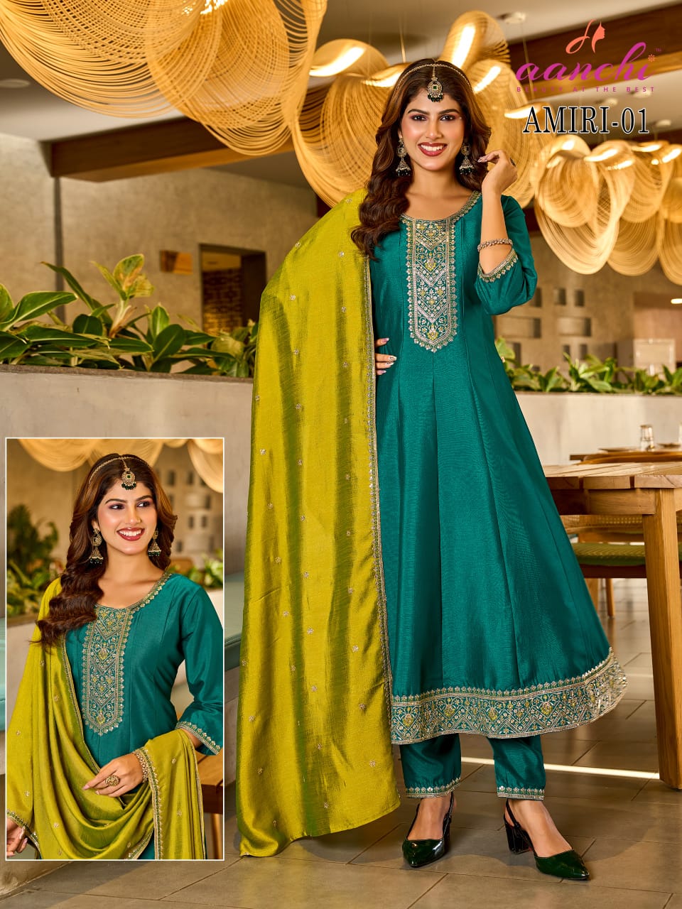 Amiri Aanchi Vichitra Silk Readymade Anarkali Suits Supplier Gujarat